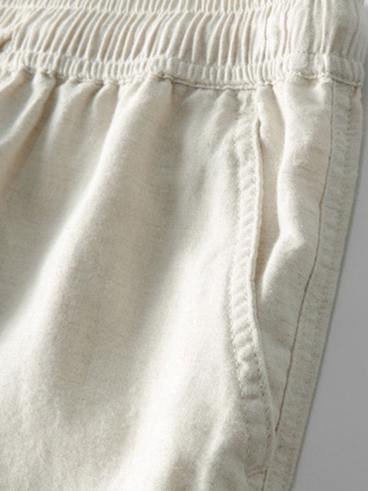 V-Neck Linen-Rayon Blend Shirt & Straight-Leg Linen Pants