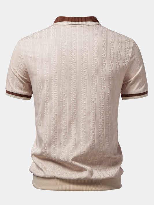 Contrast Trim Textured Zipper Knit Polo