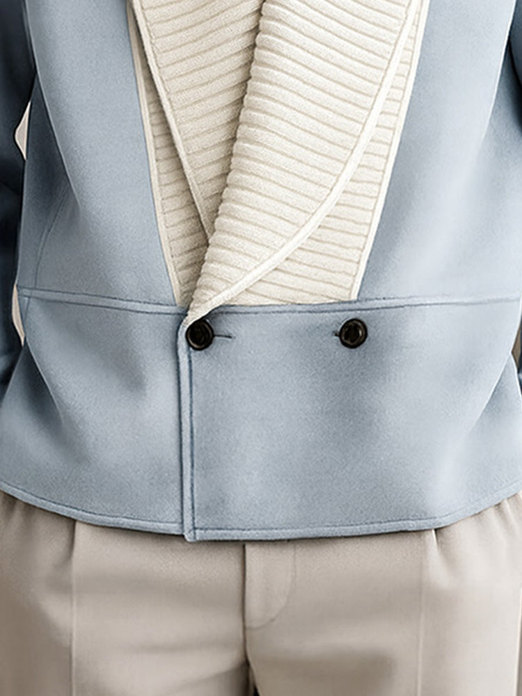 Two-Tone Ribbed Knit Patchwork Suede Coat
