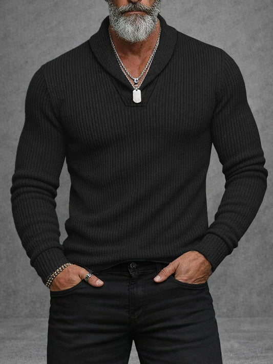 Comfortable Fit Shawl Collar Knit Top
