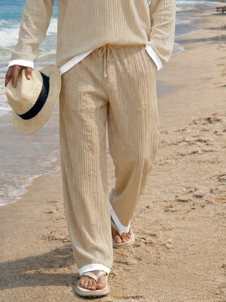 Casual Contrast Color Textured Matching Set