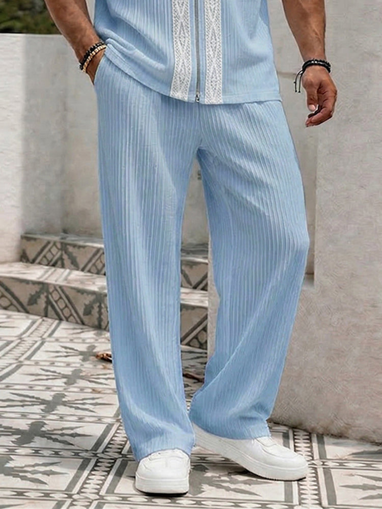 Resort Casual Lace Patchwork Shirt Pants Set