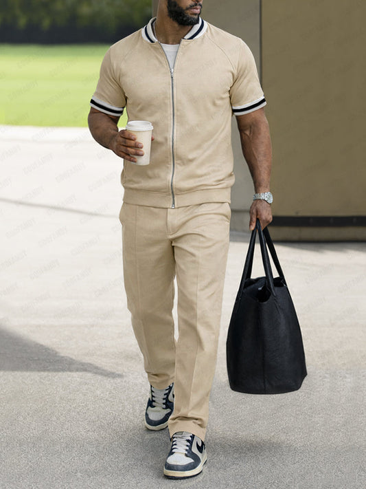 Classic Short Sleeve Bomber Jacket Pants Set