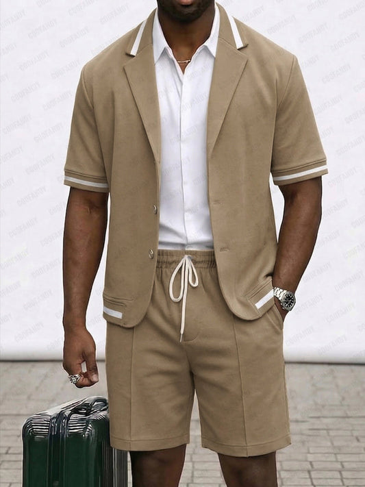 Summer Casual Short Sleeve Suit Jacket and Shorts Set