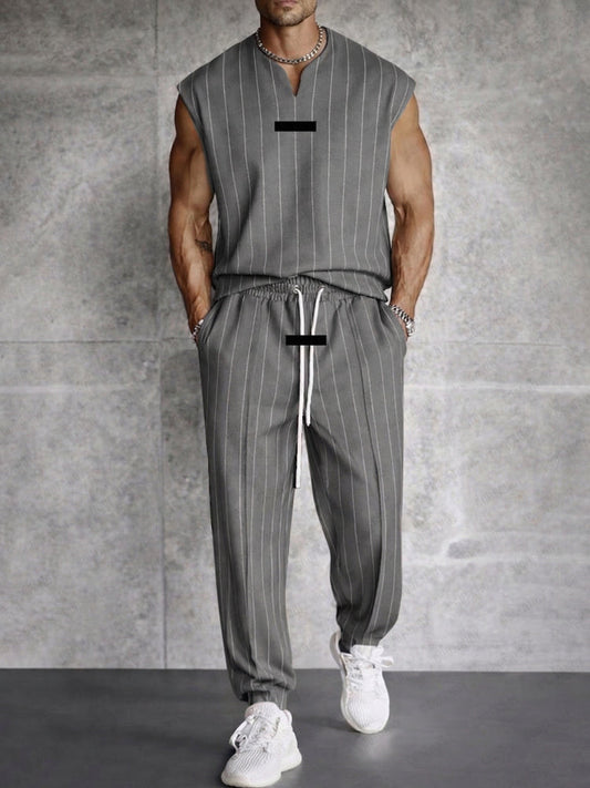 Modern Street Vertical Striped Tank Top Pants Set
