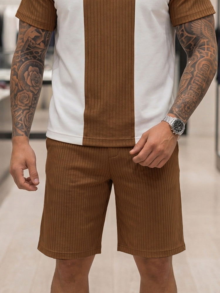 Stylish Contrast Panel Polo T-Shirt Set