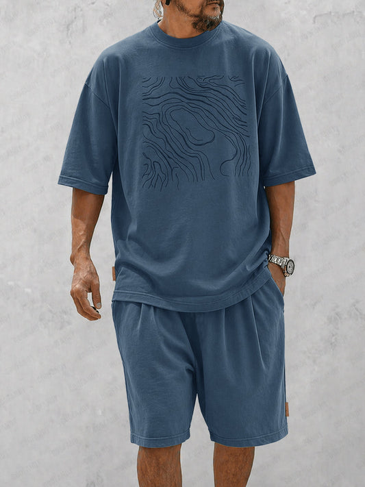 Casual Loose Curve Print T-Shirt Set