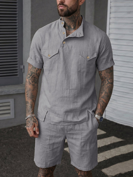 Casual Relaxed Fit Fusion Shirt Shorts Set