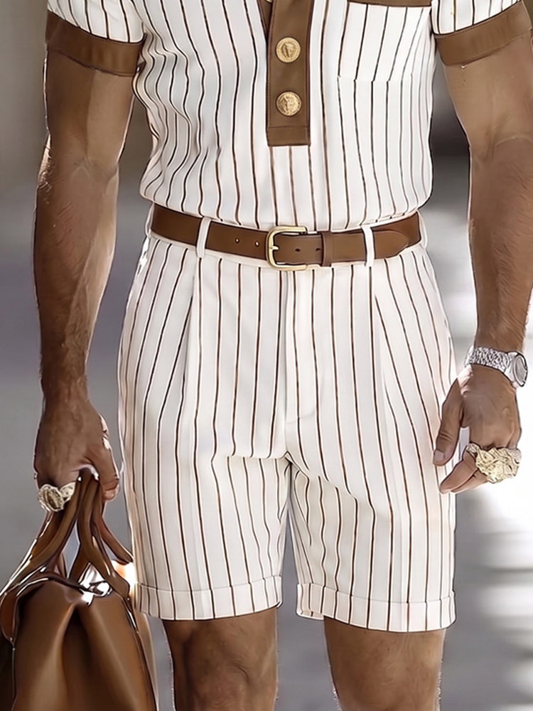 Vintage Casual Vertical Striped Matching Set