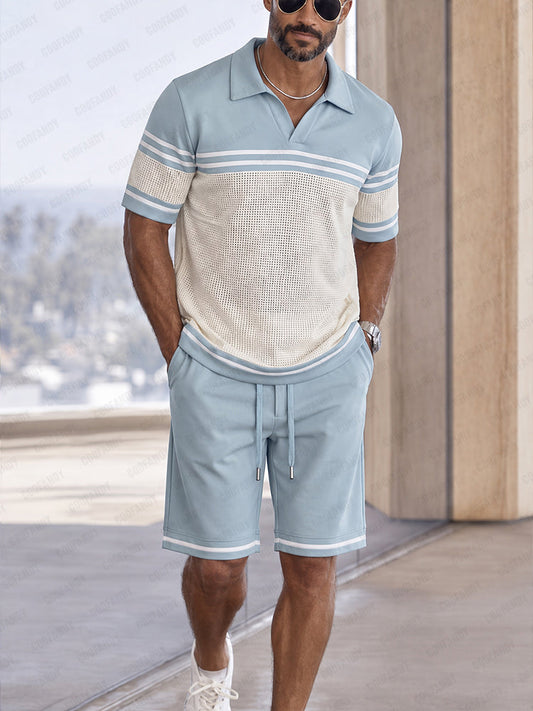 Athleisure Breathable Mesh Patchwork T-Shirt Set