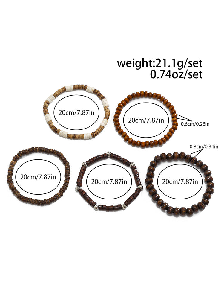 5Pcs Retro Wooden Bead Bracelet Set