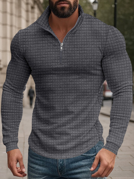 Casual Checkered Stand Collar Sweatshirt