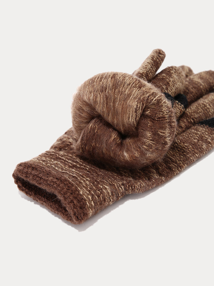 Two-Tone Knit Gloves Beanie Scarf 3-in-1 Set