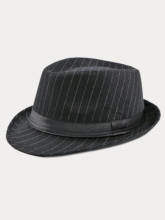 Classic Striped Wide Brim Fedora Hat