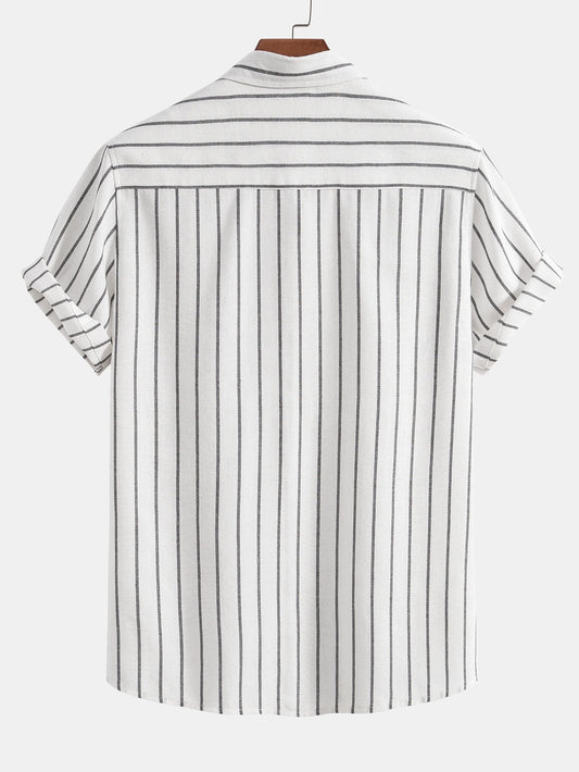 Cotton Blend Striped Button-Up Shirt