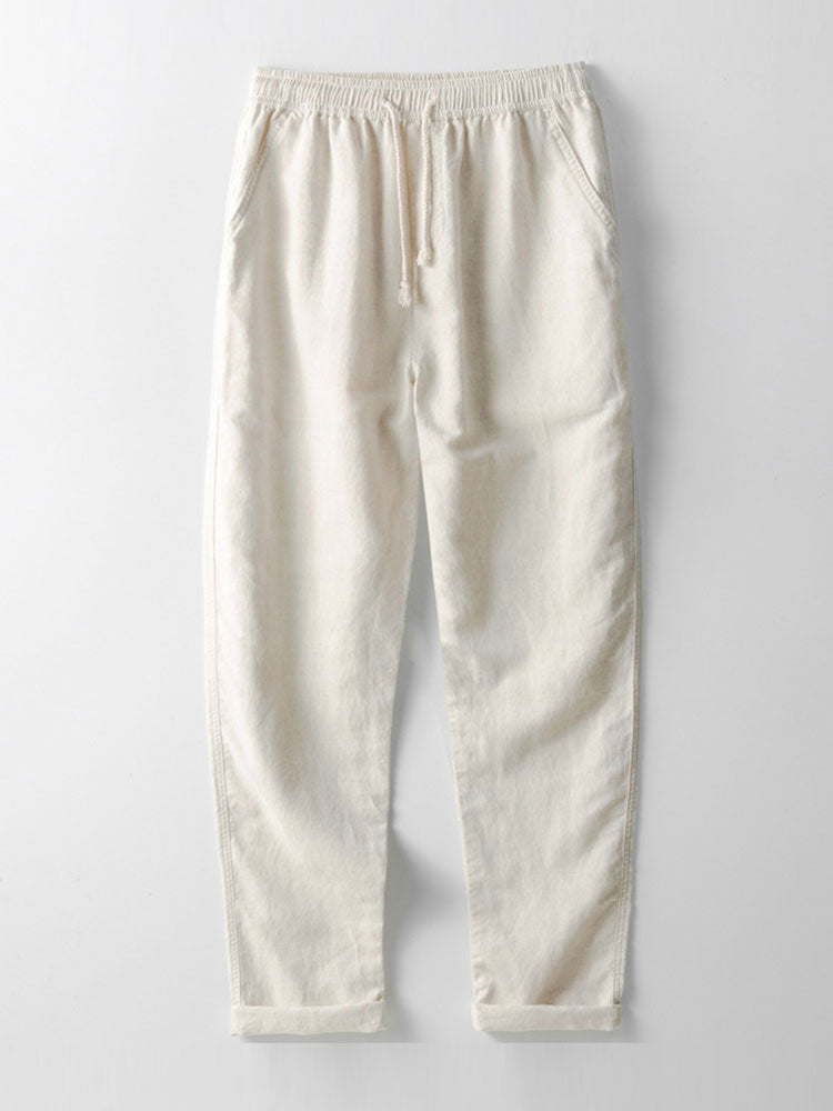 V-Neck Linen-Rayon Blend Shirt & Straight-Leg Linen Pants
