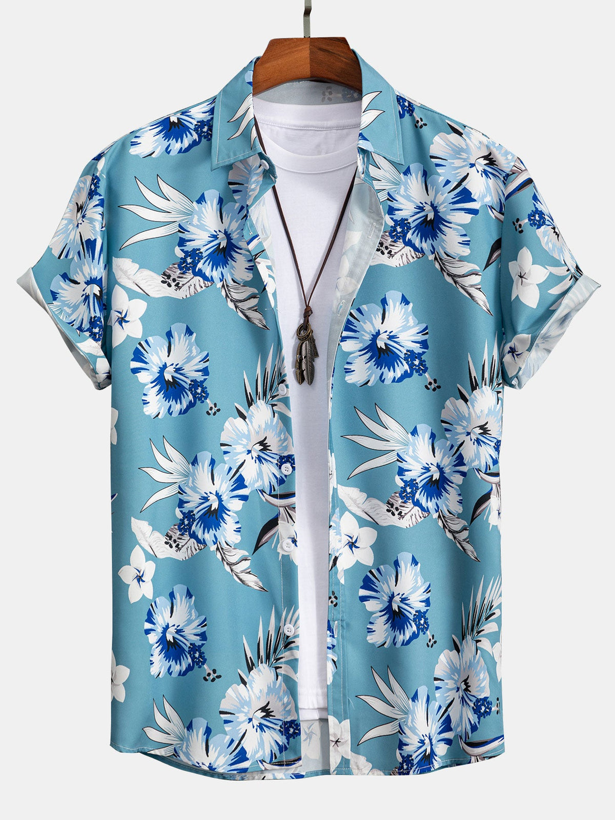 Tropical Floral Print Button-Up Shirt & Swim Shorts