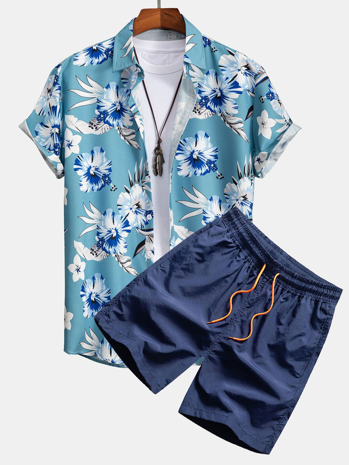 Tropical Floral Print Button-Up Shirt & Swim Shorts