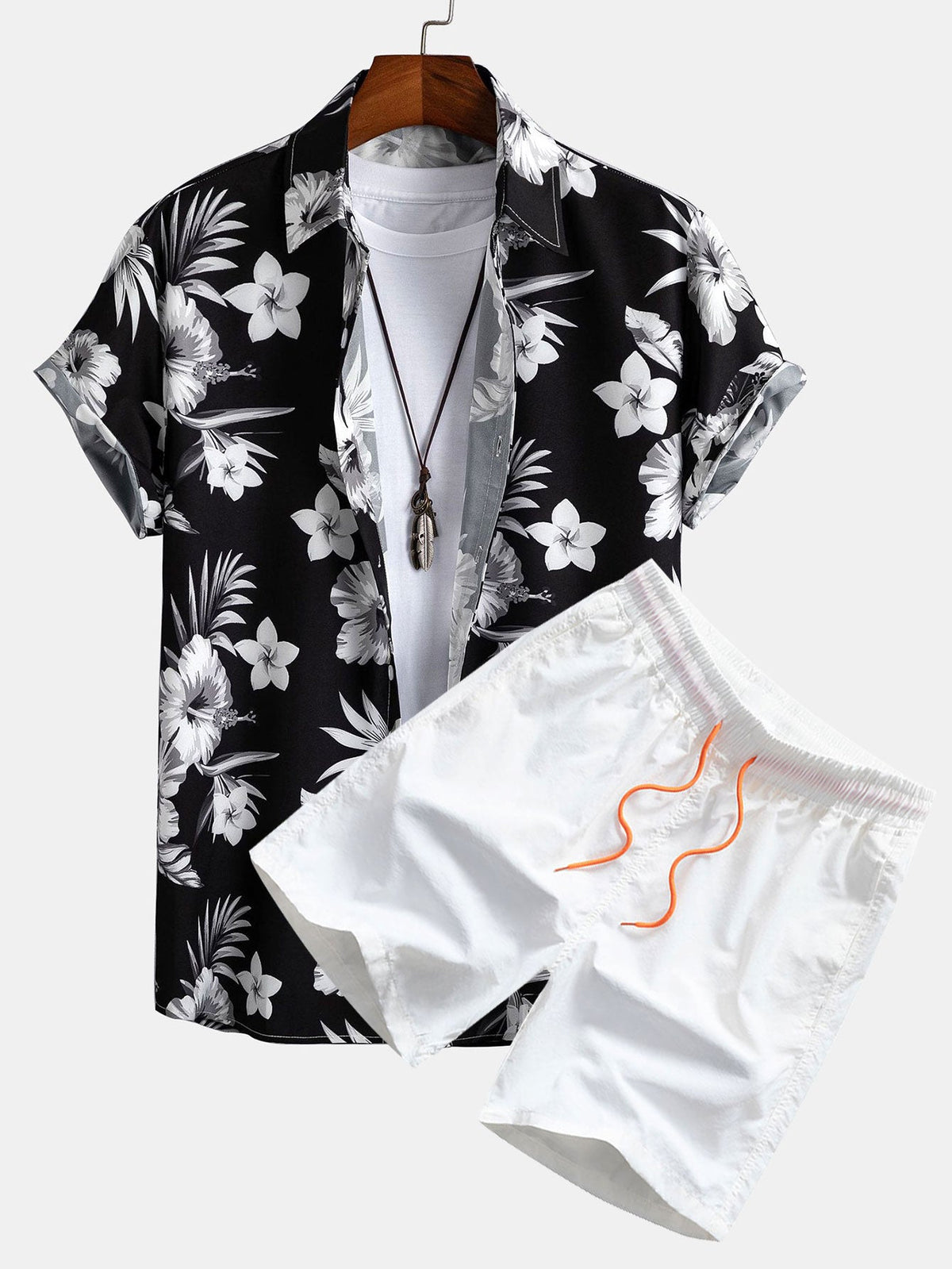 Tropical Floral Print Button-Up Shirt & Swim Shorts