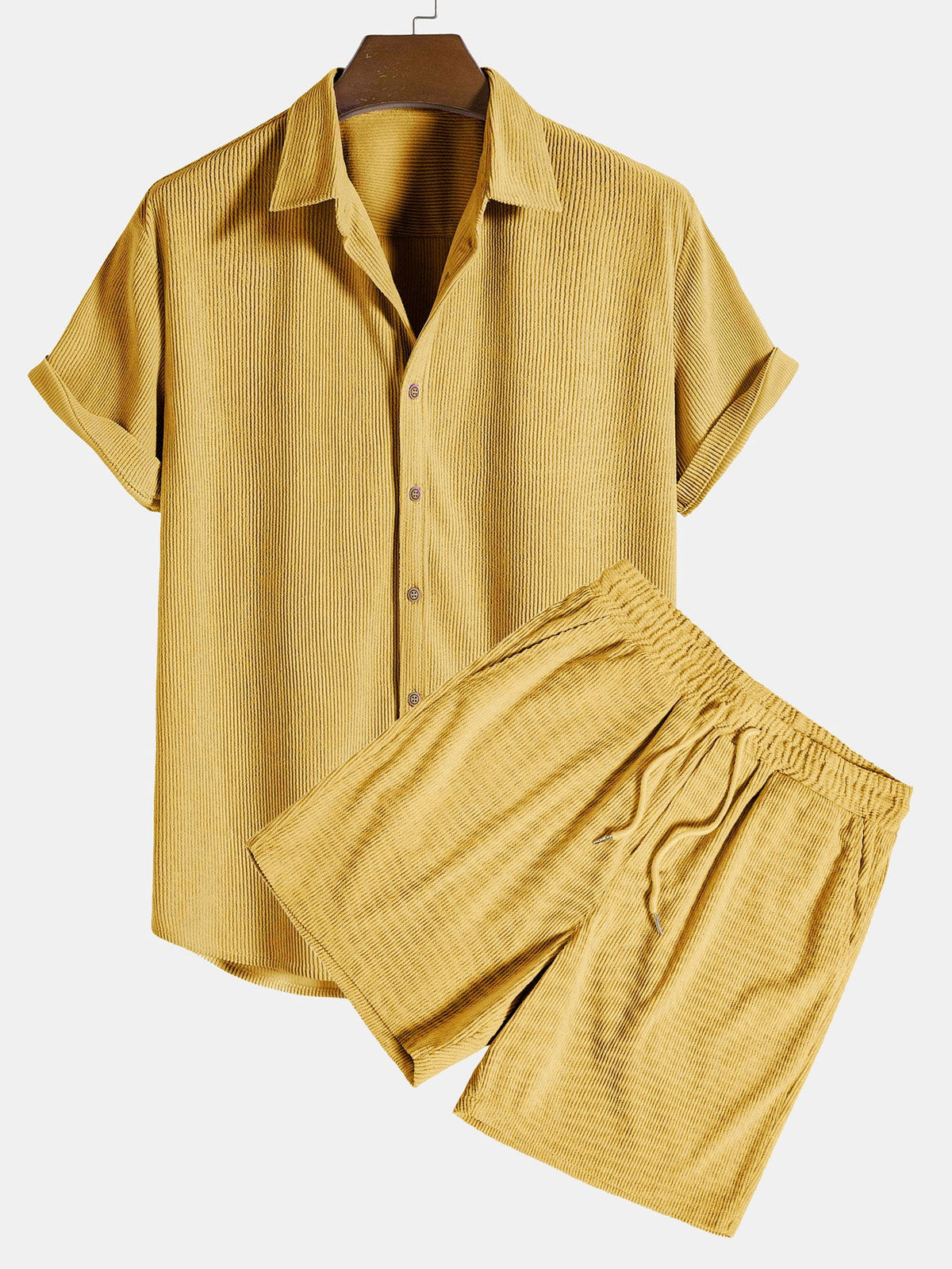 Short Sleeve Corduroy Button-Up Shirt & Shorts