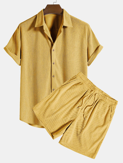 Short Sleeve Corduroy Button-Up Shirt & Shorts