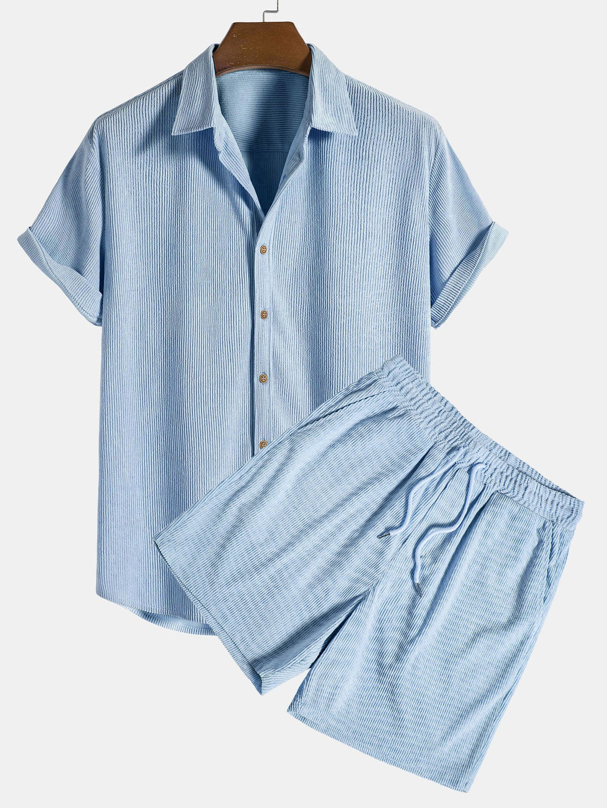 Short Sleeve Corduroy Button-Up Shirt & Shorts
