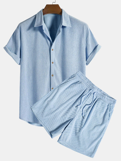 Short Sleeve Corduroy Button-Up Shirt & Shorts