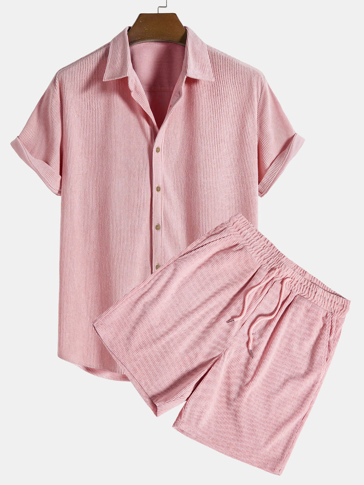Short Sleeve Corduroy Button-Up Shirt & Shorts