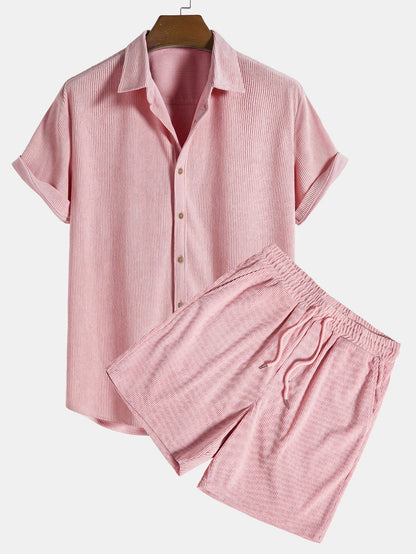 Short Sleeve Corduroy Button-Up Shirt & Shorts