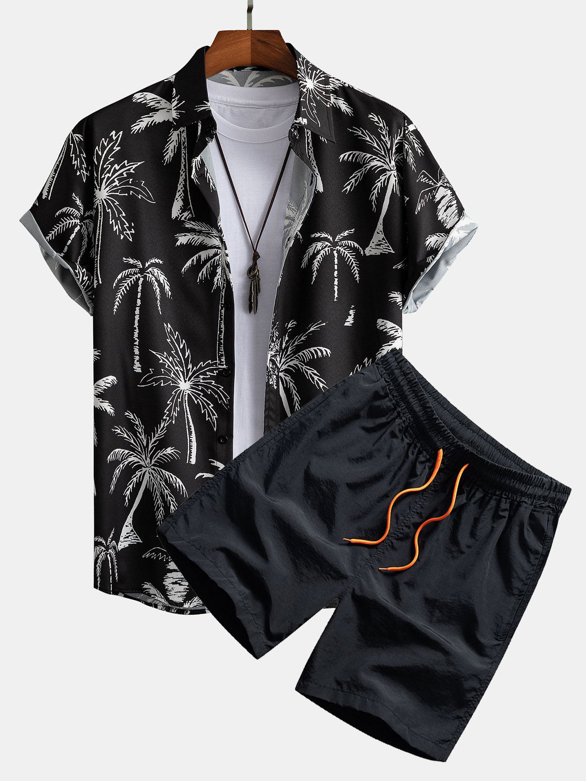 Palm Tree Print Button-Up Shirt & Swim Shorts