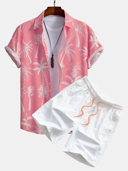 Palm Tree Print Button-Up Shirt & Swim Shorts