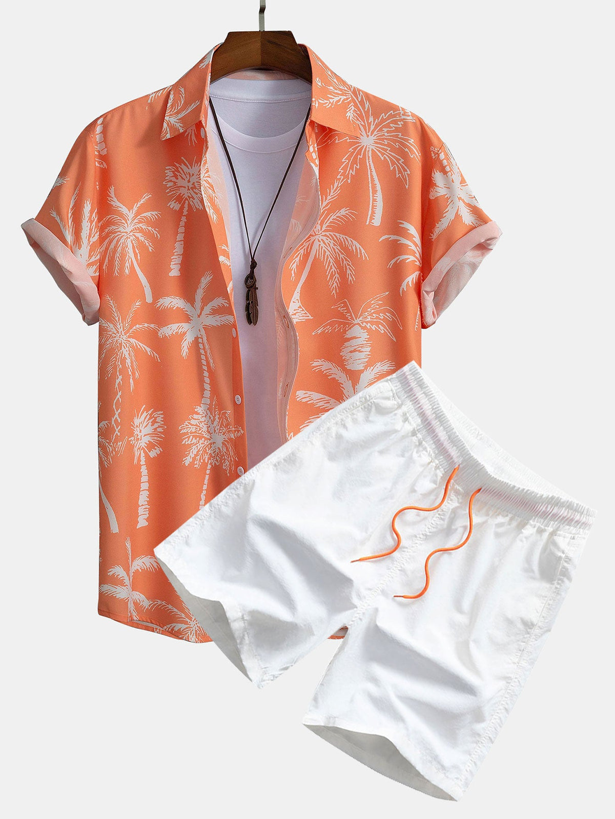 Palm Tree Print Button-Up Shirt & Swim Shorts