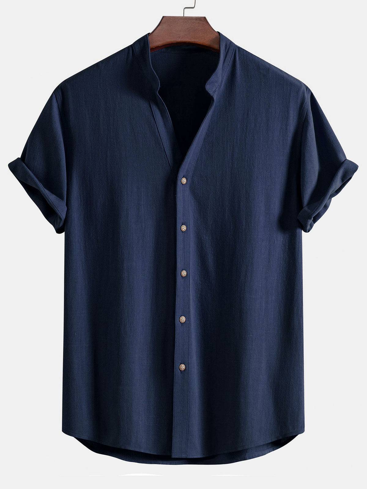 Short Sleeve V-Neck Linen Rayon Blend Shirt