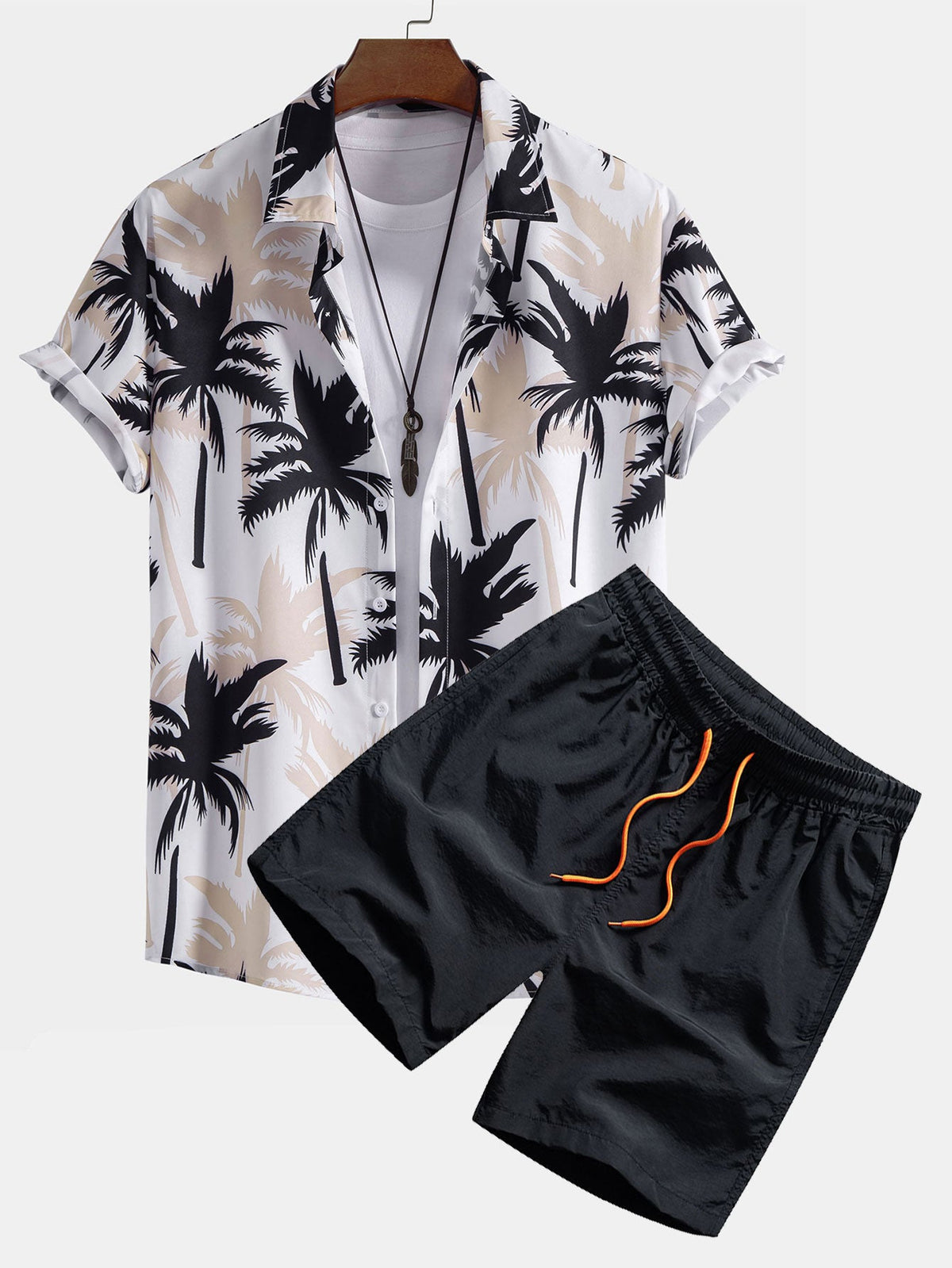 Palm Tree Print Button-Up Shirt & Swim Shorts