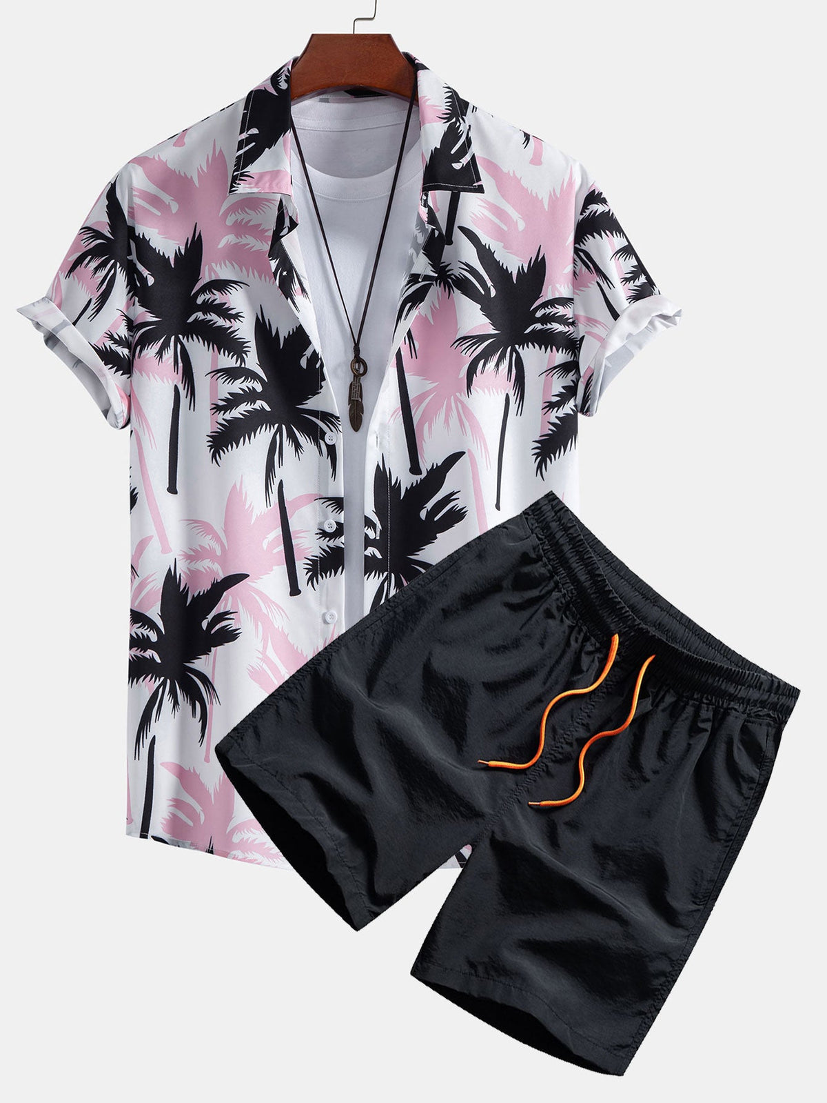 Palm Tree Print Button-Up Shirt & Swim Shorts