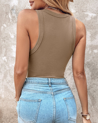 ChicMe Built-in Bra Ribbed Round Neck Tank Top