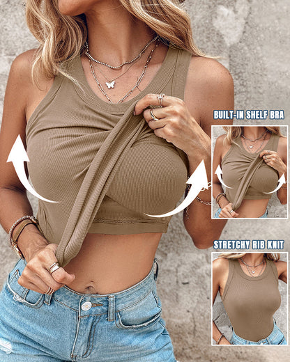 ChicMe Built-in Bra Ribbed Round Neck Tank Top