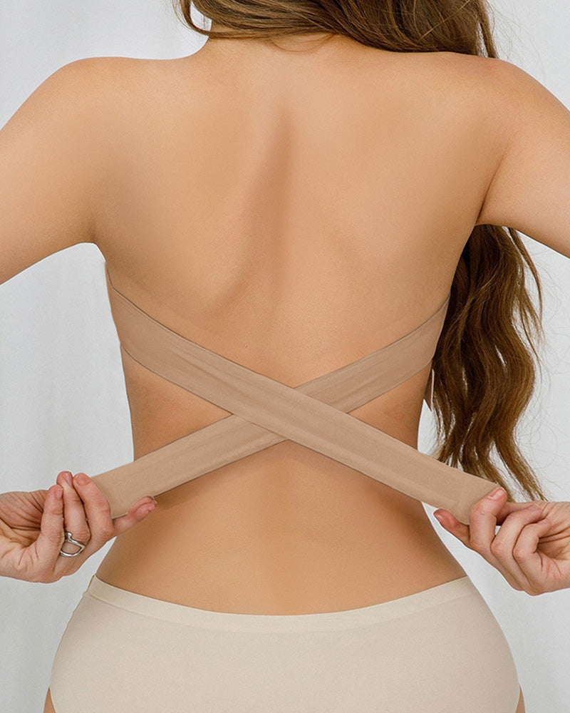 Bandeau Strapless Bralette Seamless Side Closure Criss Cross Bra Top