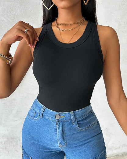 ChicMe Built-in Bra Ribbed Round Neck Tank Top