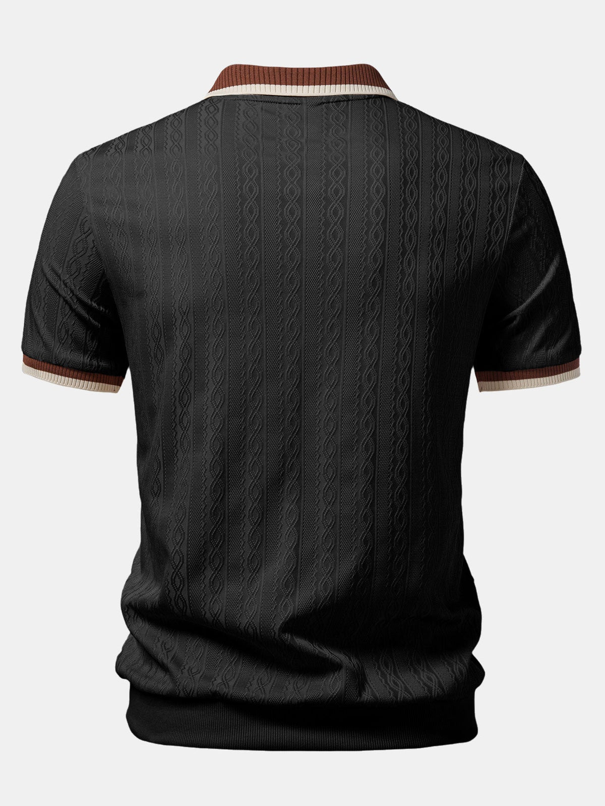 Contrast Trim Textured Zipper Knit Polo