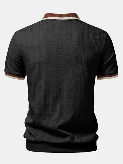 Contrast Trim Textured Zipper Knit Polo