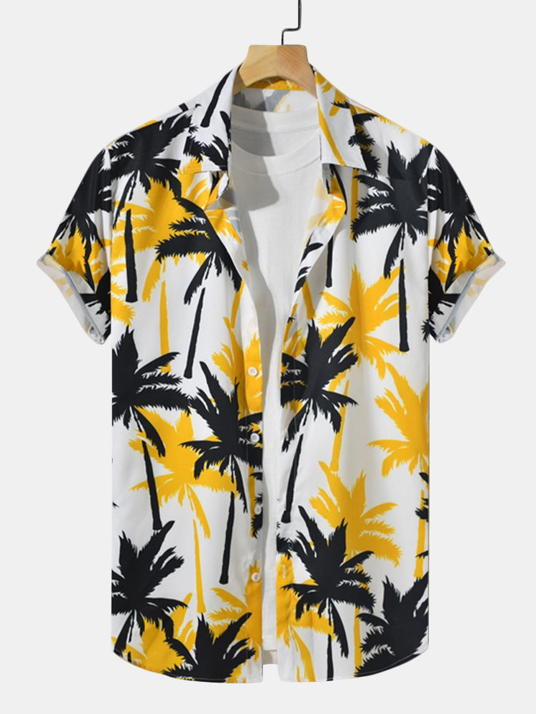 Palm Tree Print Button-Up Shirt & Swim Shorts
