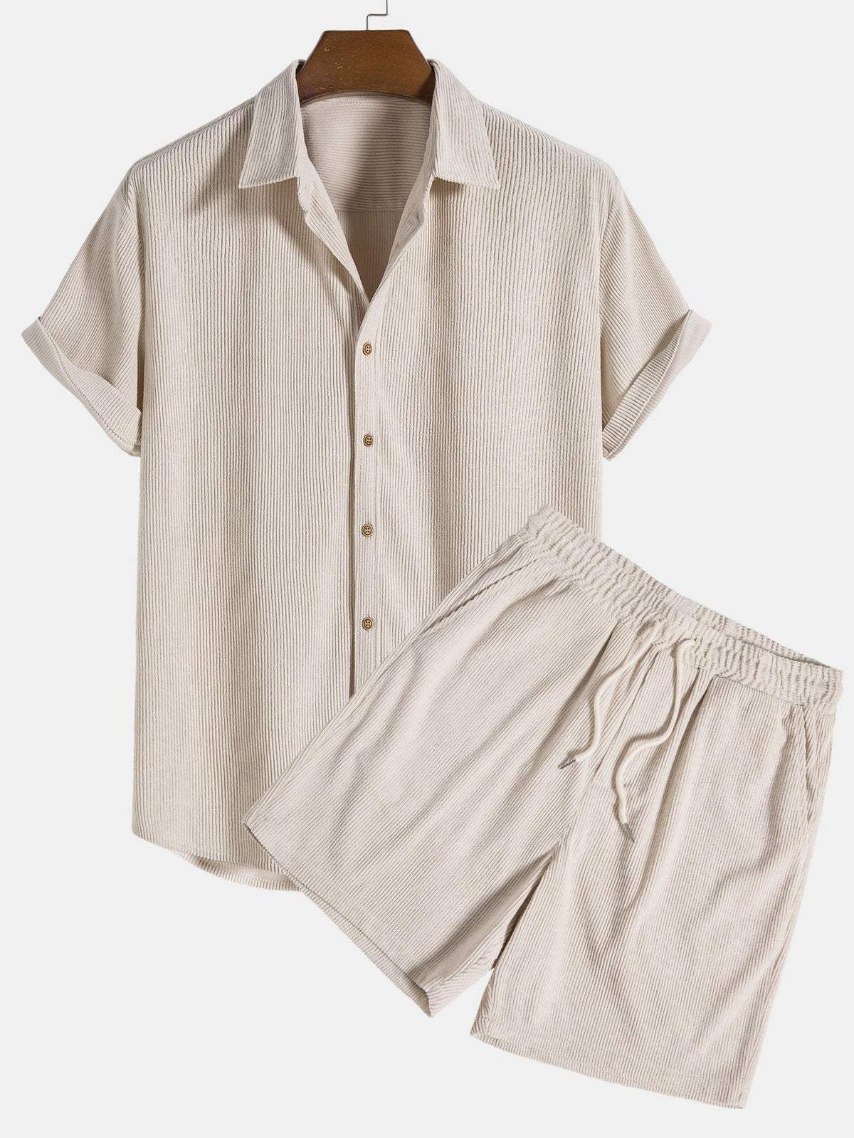 Short Sleeve Corduroy Button-Up Shirt & Shorts