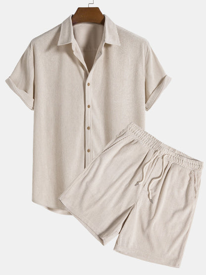 Short Sleeve Corduroy Button-Up Shirt & Shorts