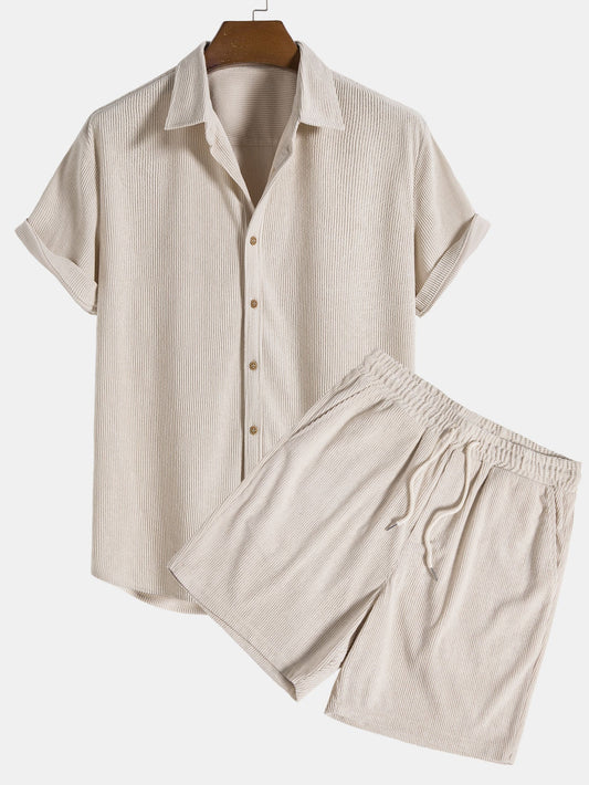 Short Sleeve Corduroy Button-Up Shirt & Shorts