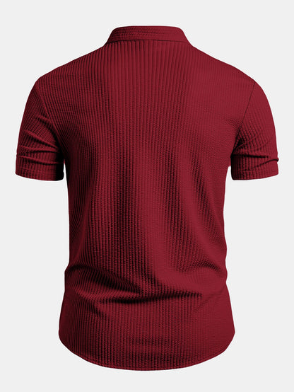 Muscle Fit Ribbed Stand Collar Shirt
