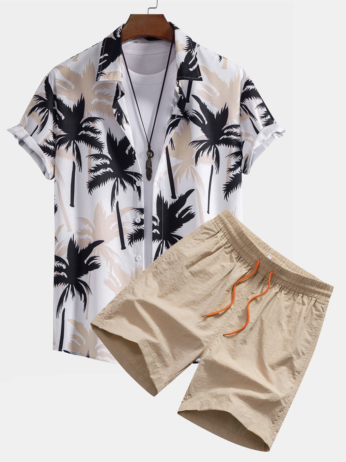Palm Tree Print Button-Up Shirt & Swim Shorts