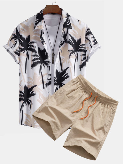 Palm Tree Print Button-Up Shirt & Swim Shorts
