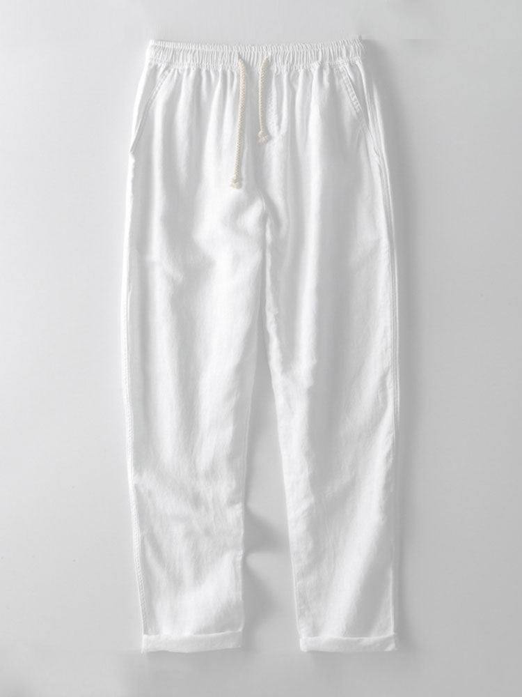 V-Neck Linen-Rayon Blend Shirt & Straight-Leg Linen Pants