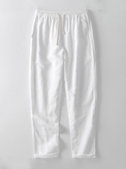 V-Neck Linen-Rayon Blend Shirt & Straight-Leg Linen Pants